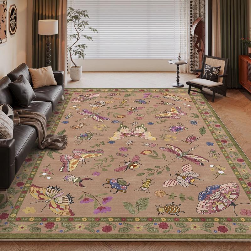 Retro Style Living Room Decoration Large Carpet Plant Flower Printed Carpet Sofa Bedroom Bedside Non Slip Foot Pad