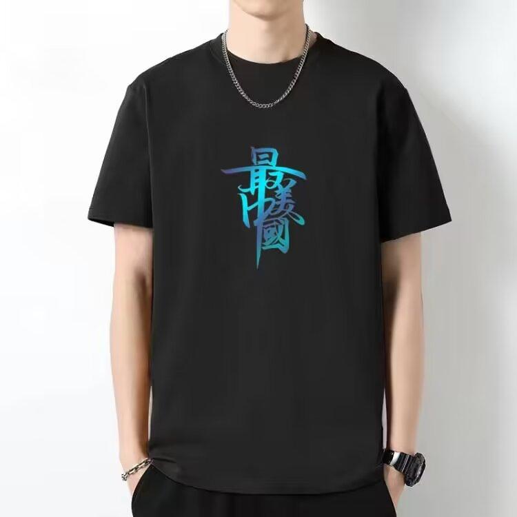 2024 Sommer neues kurzärmliges T-Shirt aus gekämmter Baumwolle für Herren im Trend mit lockerem Ins-Print und Rundhalsausschnitt mit halben Ärmeln