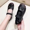 Spring New Style Genuine Leather Ethnic Taste Middle-Aged And Elderly Flat Shoes Anti-Slip Soft Bottom Shallow Mouth Mom Shoes