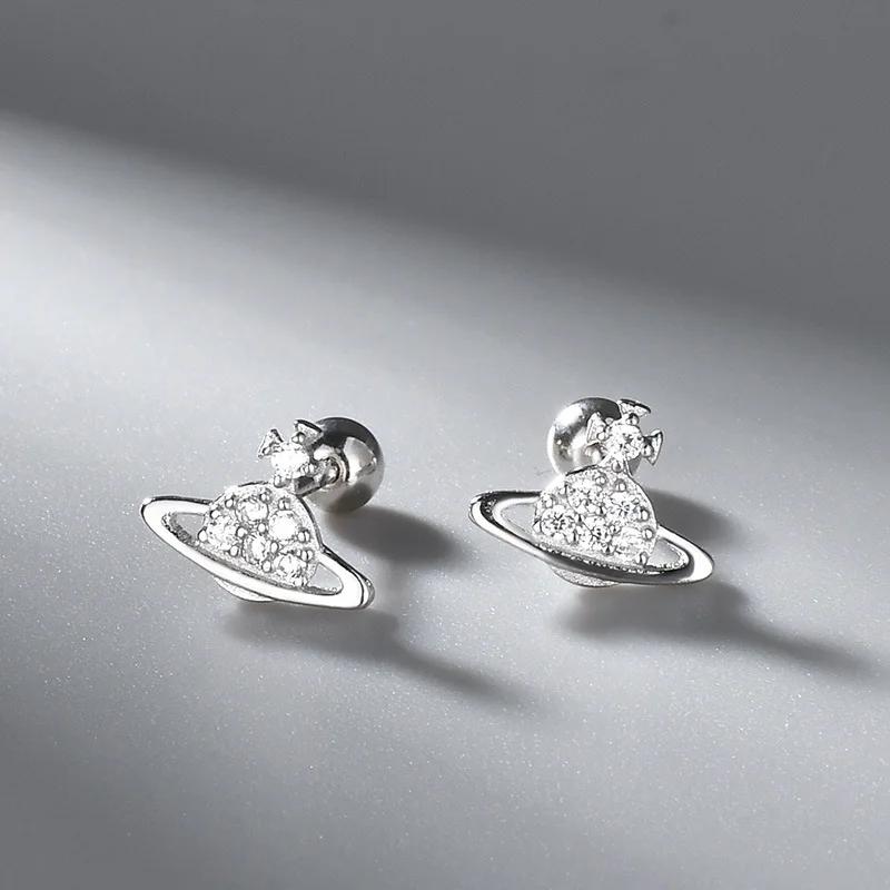 Silver Color Clover Zircon Stud Earrings for Women Sweet Exquisite Screw-Back Ear Piercing Jewelry Birthday Party Gifts