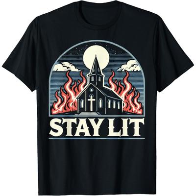 Stay Lit Occult Burning Church Satanic Gothic Pagan T-Shirt(1)