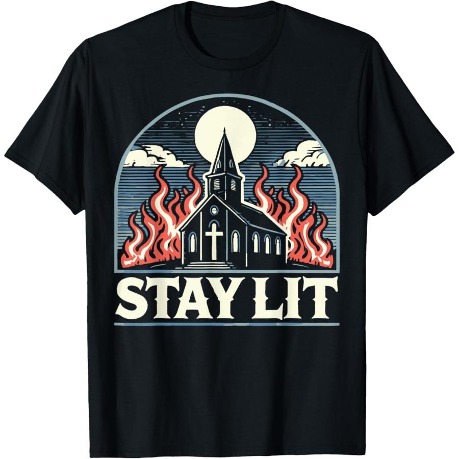 

Stay Lit Occult Burning Church Satanic Gothic Pagan T-Shirt(1) XXXXXL