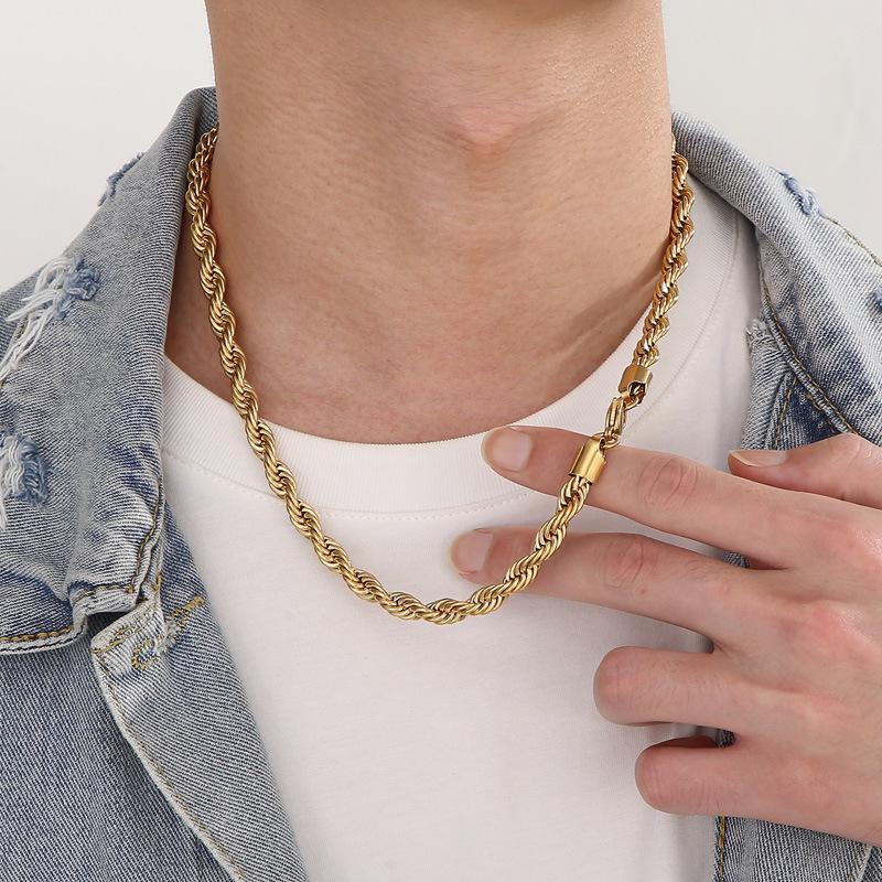 Collier Chaîne Corde en Acier Inoxydable Durable - Multi-Tailles, Acier Titane pour Hommes et Femmes