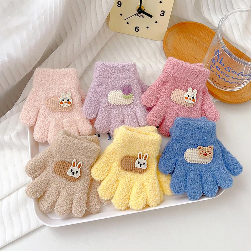 Cartoon Rabbit Baby Plush Gloves Winter Children Plush Mittens Cute Bunny Boys Girls Five Finger Gloves 1-3Year Kids Hand Warmer
