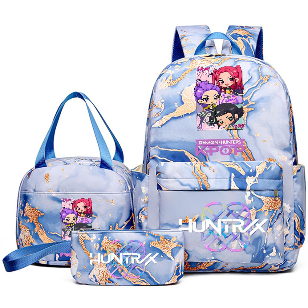 3Pcs/set Anime K-Pop Demon Hunters Printed Backpack Handbag Pencil Case for Teenager Student Bookbag Schoolbag Women Large Capacity Waterproof Bag