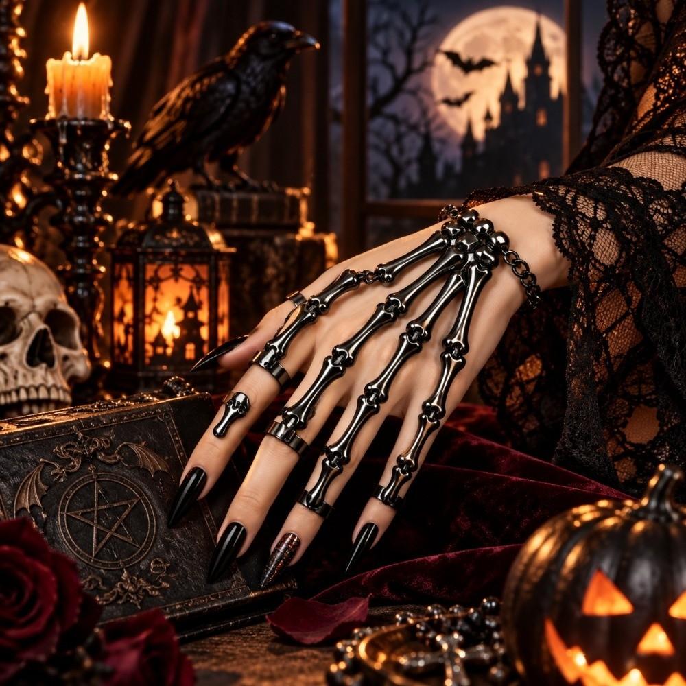 Metal Halloween Hand Bone Bracelet Five-Fingers Ghost Claw Bangles Skeleton Bracelets Halloween