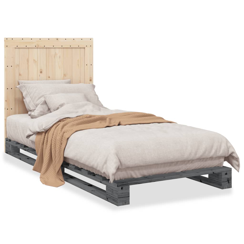 Solid Wood Bed with Headboard Gray 90x200 cm Pine