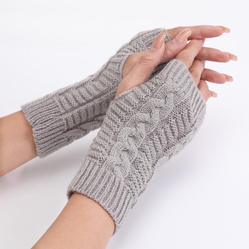 1 Pair Acrylic  Unisex Comfortable Short Figure 8 Twist Half Fingerless Gloves for Typing for Men and Women