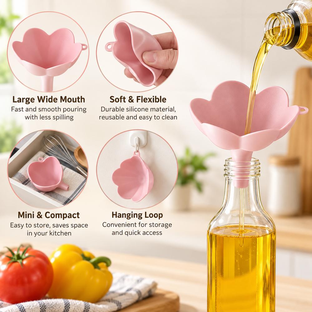 Silicone Kitchen Liquid Funnel Flower Shaped Oil Refilling Kitchen Tool New Oil Funnel Kitchen Use