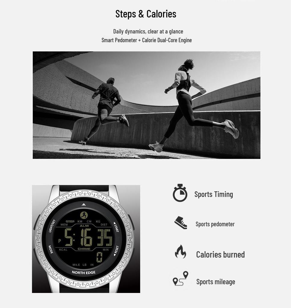 Lory Waterproof Shockproof Smart Pedometer Watch with Alarm and Straight Strap for Men and Women
