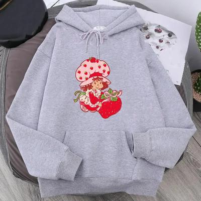 Cartoon Strawberry Women Hoodies Strawberry Shortcake Hoodies Tops Long Sleeve Pockets Fashion Hooded Sweatshirts