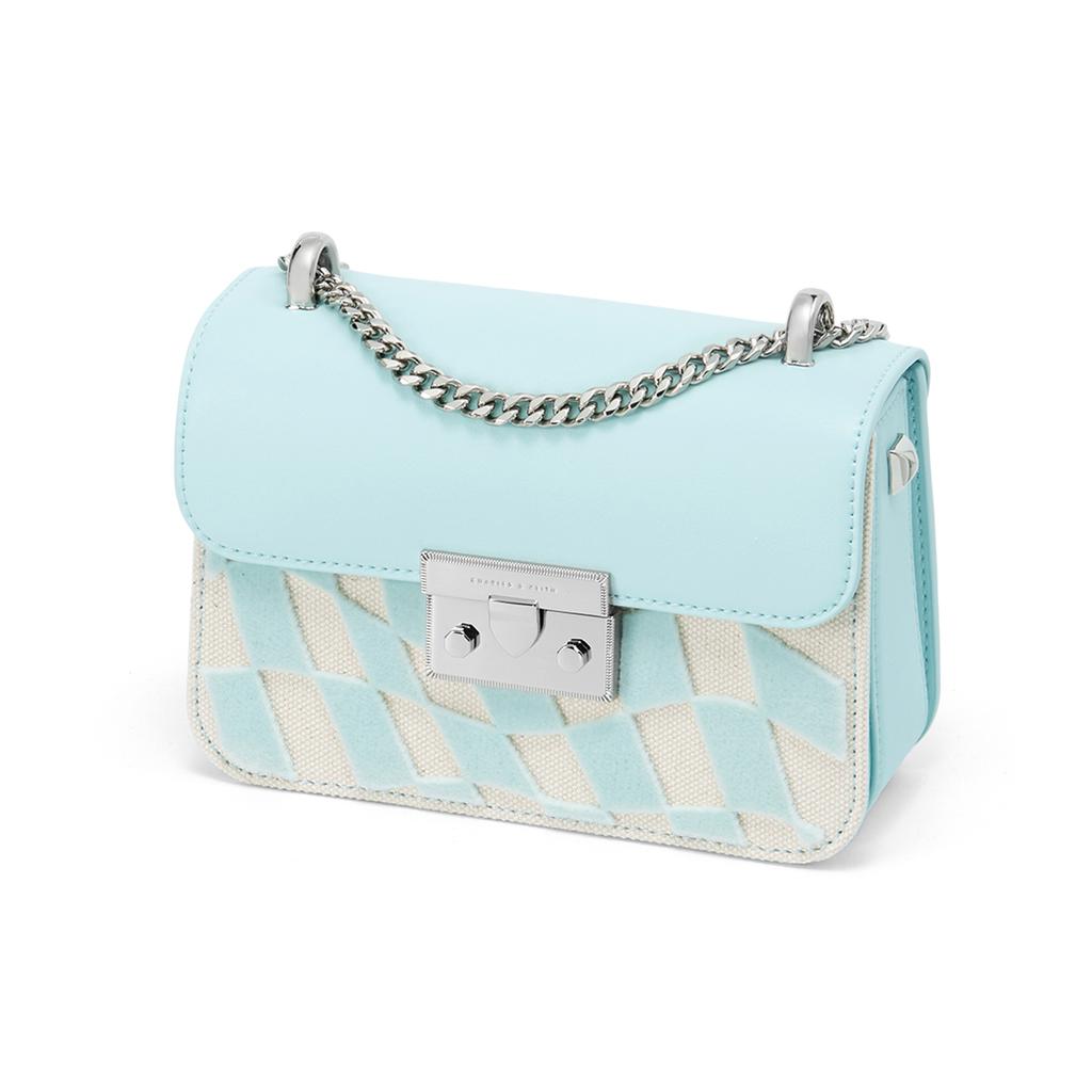 New CHARLES&KEITH PU Small Square Bag, Crossbody Bag, Shoulder Bag Trumpets Women's Butter/Black/Light Blue/Mint Green CK2-80701218-6