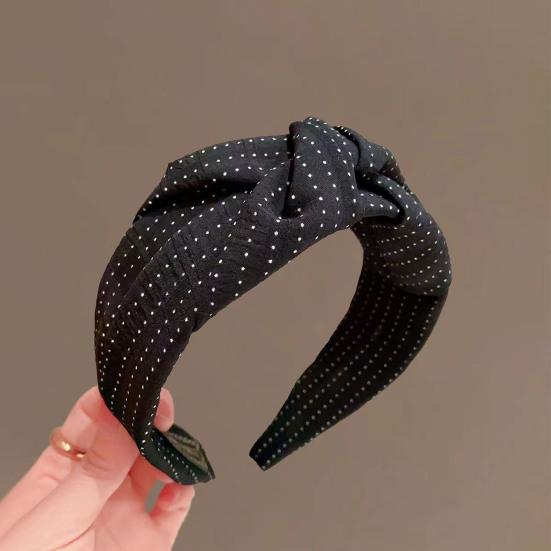Women Headband Dot Print Knotted Design Wide Brim Sponge Padding Hair Hoop Leisure Casual