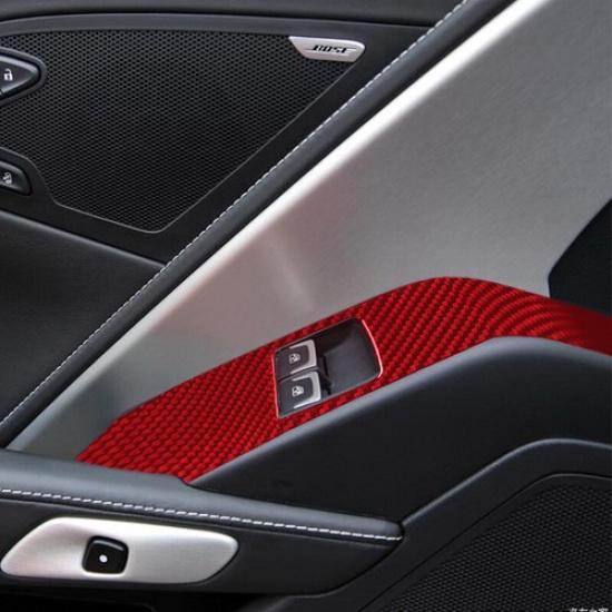 Red Carbon Fiber Car Door Window Lift Button Cover For Corvette C7 2014-