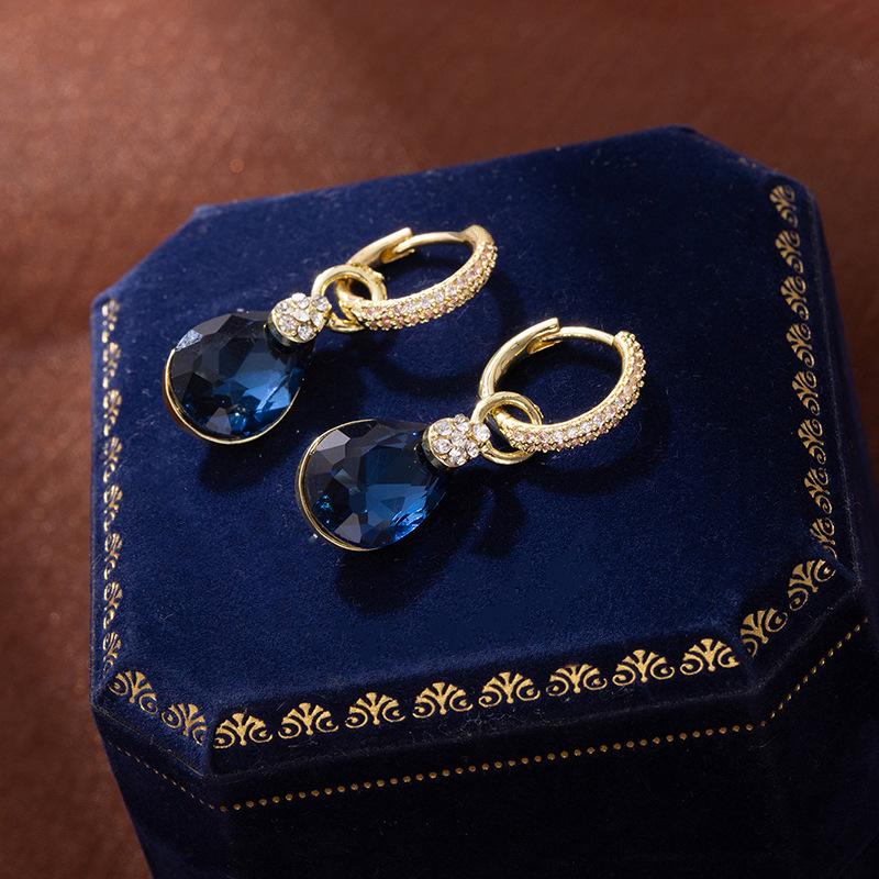 Blue Water Drop Crystal Earrings, Suitable For Summer Earrings, Trendy Temperament Design Earrings