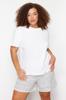 Women's Fashion New Plus Big Size Pajama Set Green Crew Neck Striped Knitted Pajama Set