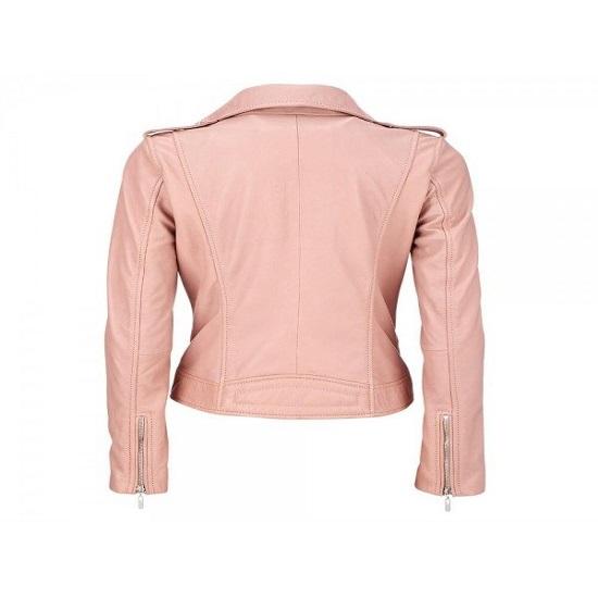 NOORA Womens Pink Leather Jacket, Motorcycle Jacket, Slim Fit Winter Jacket