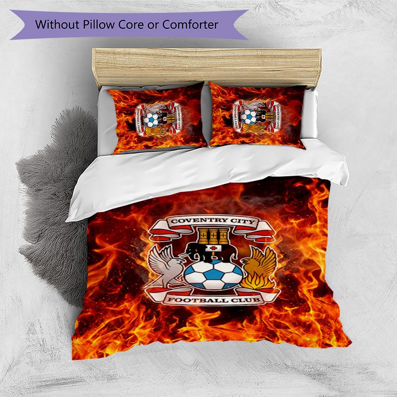 Coventry City Football Printed 3 Pieces Bedding Set, Comfortable Skin Friendly Bedroom Duvet Cover Set