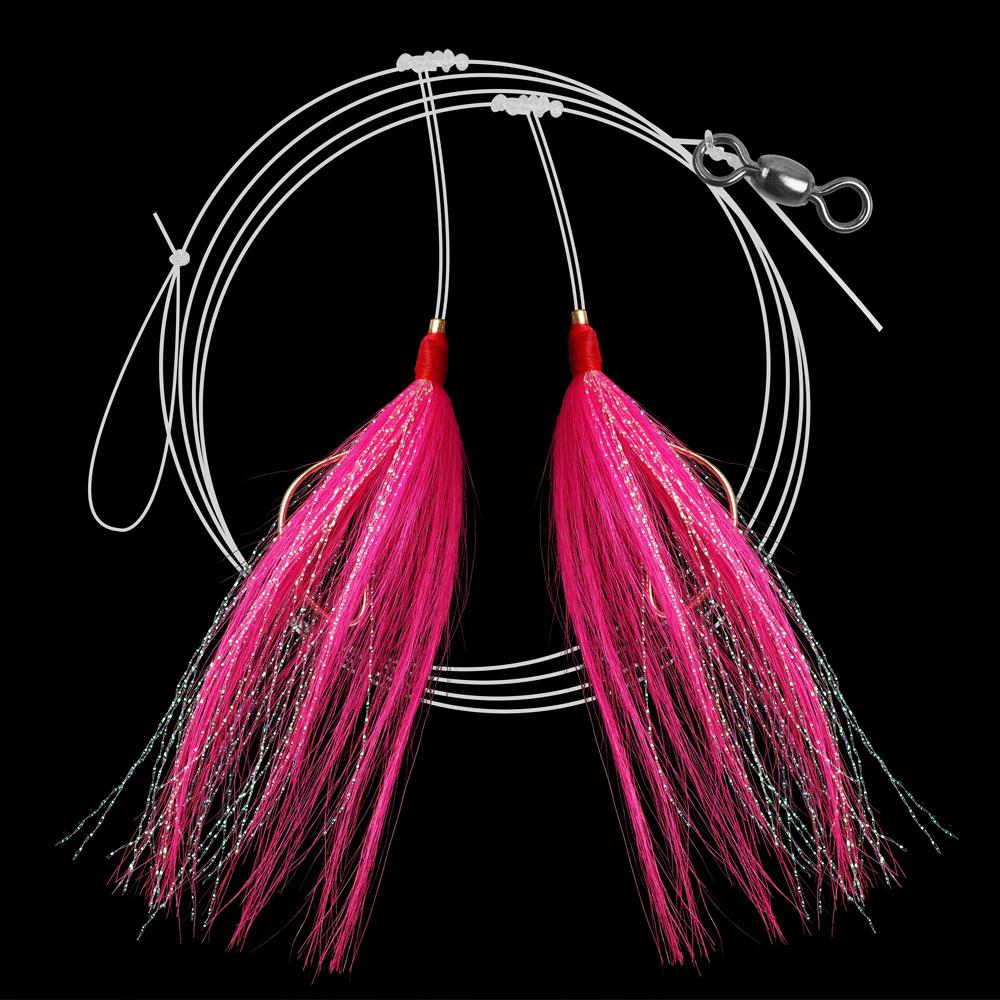 6Pcs Bucktail Teaser Fishing Lures Saltwater Rig Teaser Lure with 114cm/45in Leader Line Octopus Hooks and Barrel Swivel