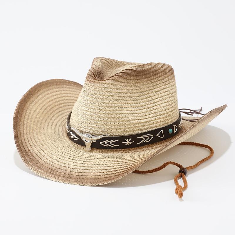 European and American New Western Denim Straw Hat Women's French Vacation Sunscreen Hat Outdoor Camping Shading Weaving