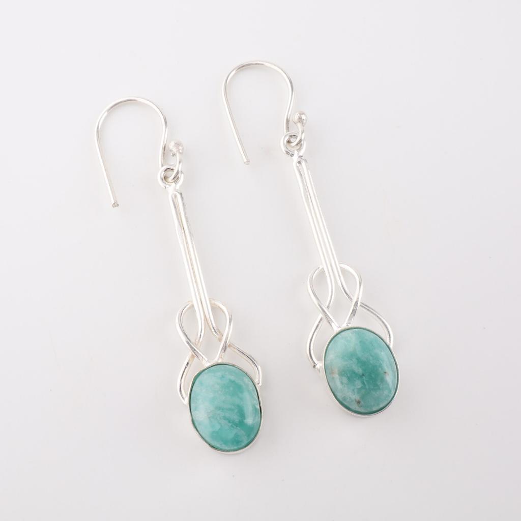 Amazonite Gemstone 925 Sterling Silver Jewelry Handmade Earrings 1.76" For Women EE-171-30