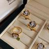 New Chinese Enamel Drop Glaze Camellia Pearl Ring Niche Design Light Luxury Open Ring