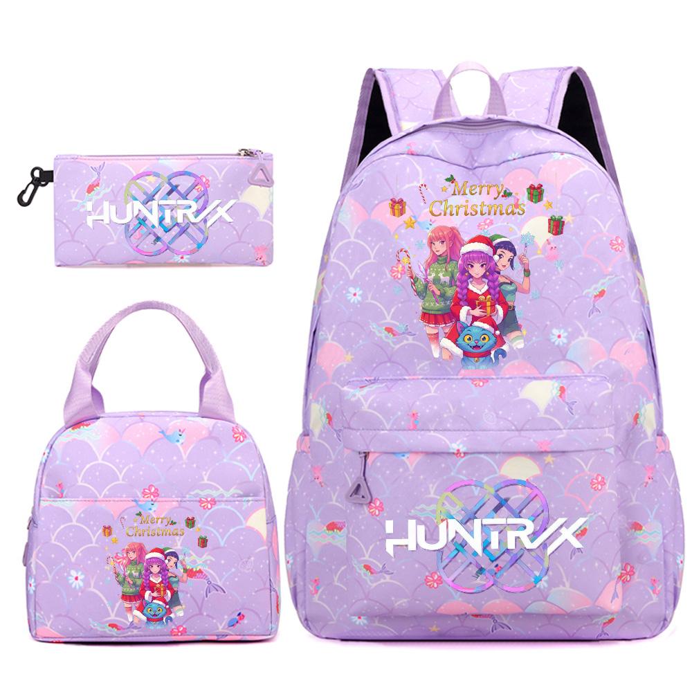 3Pcs/set Christmas Kpop Printed Backpack Handbag Pencil Case for Teenger Student Girl Boy Schoolbag Kid Bookbag Large Capacity Travel Bag Kid Gift