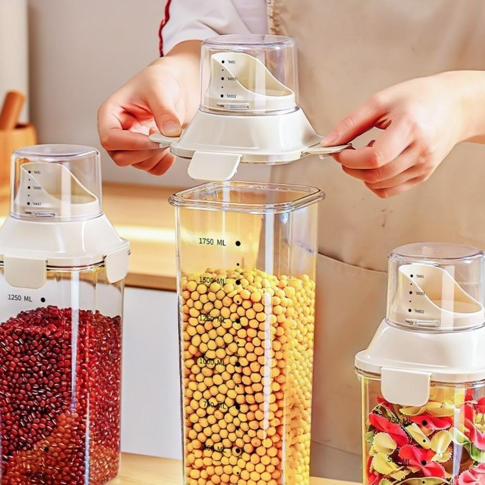 Transparent Sealed Jar With Measuring Cup Moistureproof Grain Storage Jar Leak-Proof Airtight Cereal Container