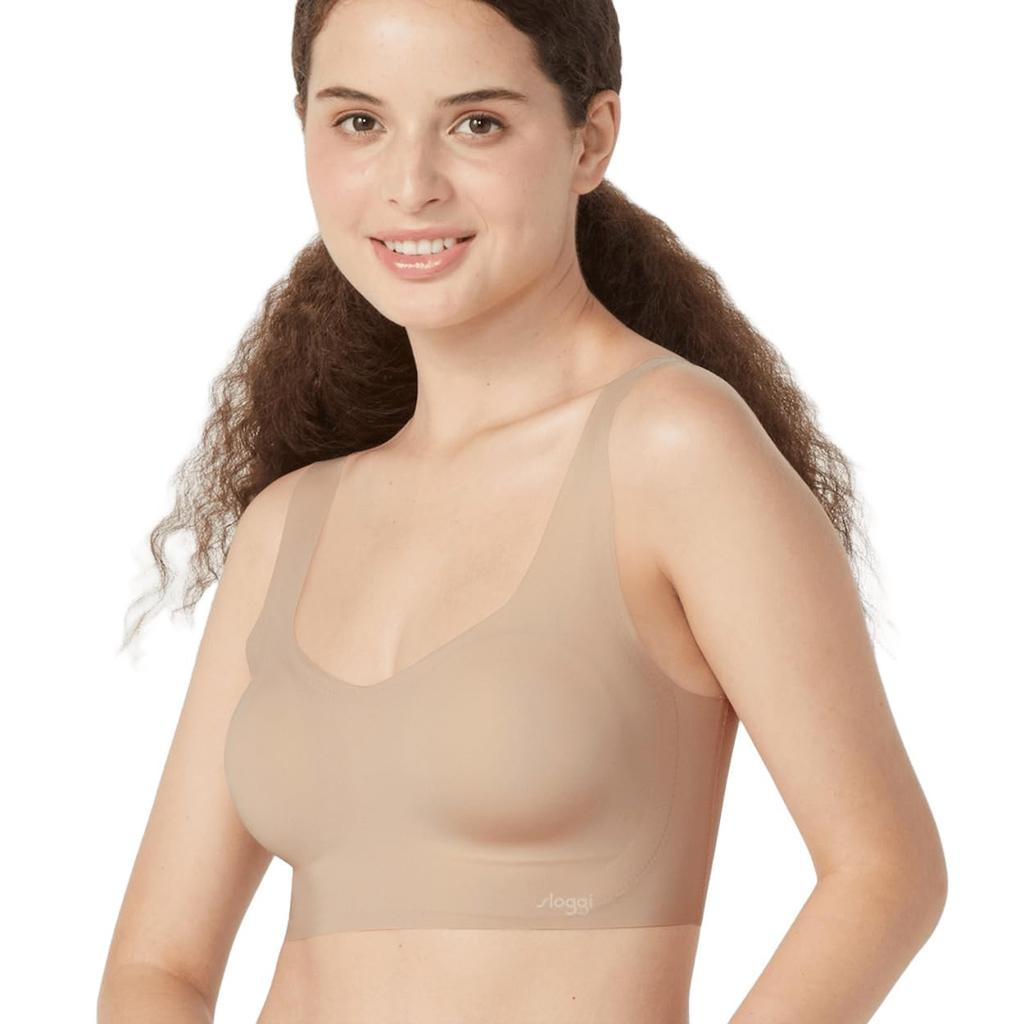 Basic 2 Half Top Wireless Bra with No Size LL M001 Sloggi/Triumph (10202275), Pads, Seamless, Lightweight, Non-Slip, Hooks, (Light Beige)