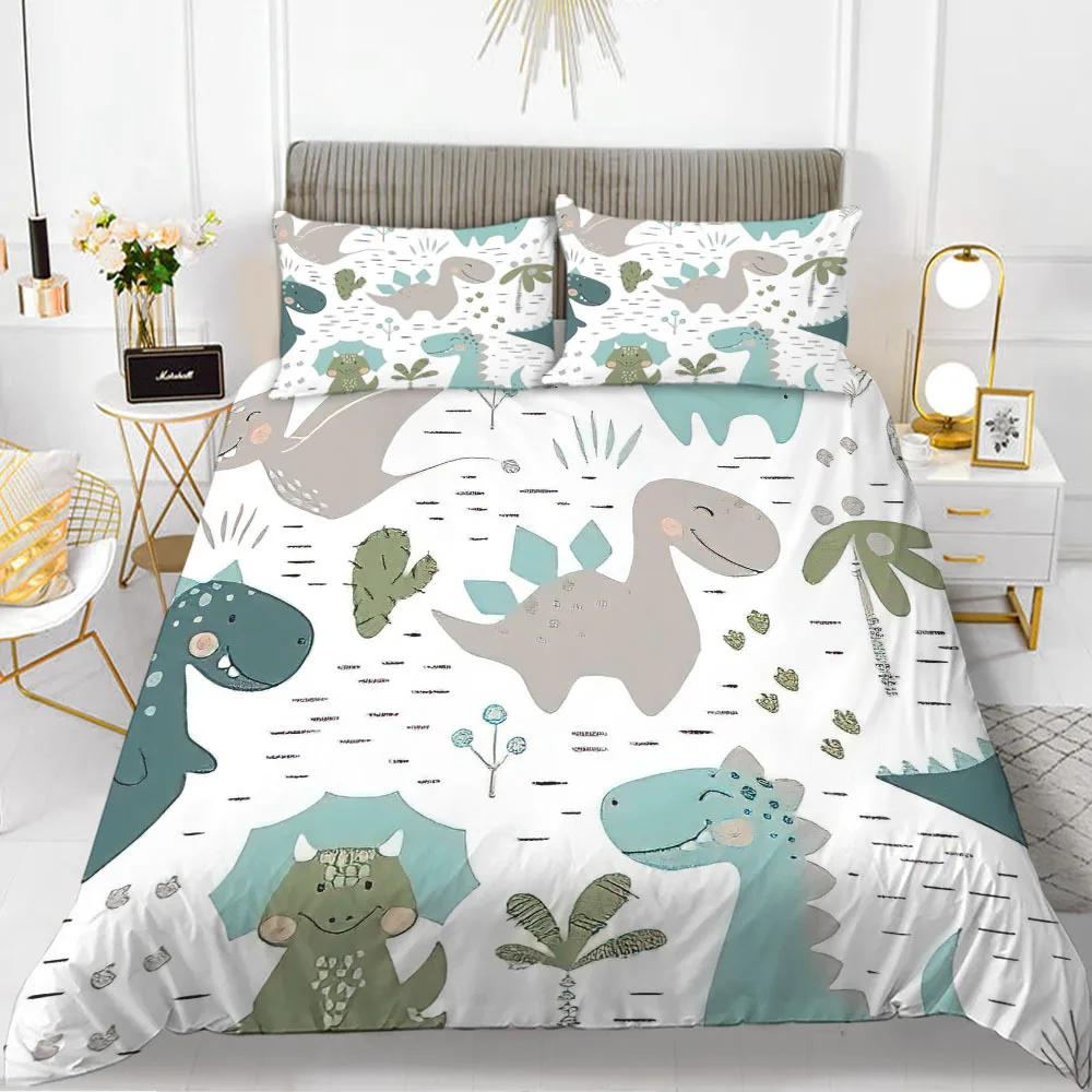 3D Small Dinosaur Cartoon Cute Simple Bedding Set Couple King Single Size for Kids Children Polyester Quilt Cover Pillow Case