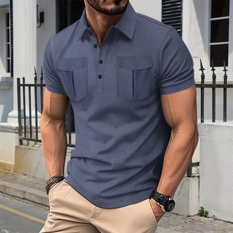 Men's Button Lapel Solid Short Sleeve Casual Polo