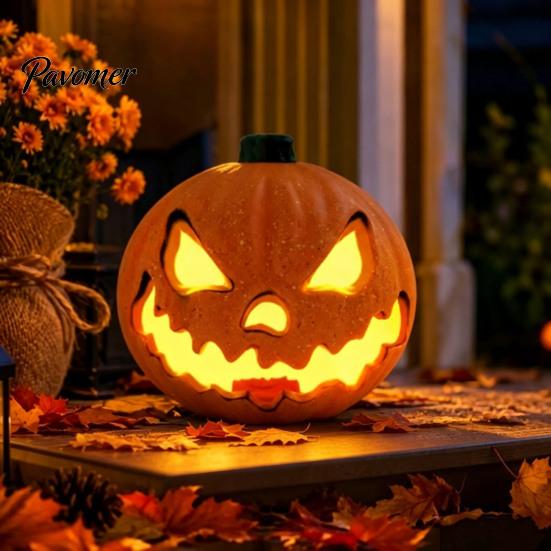 Long-lasting LED Pumpkin Halloween Evil Lantern, Large Light Up Jack O Lantern Decor with Integrated for Party Scene, Spooky Outdoor Indoor