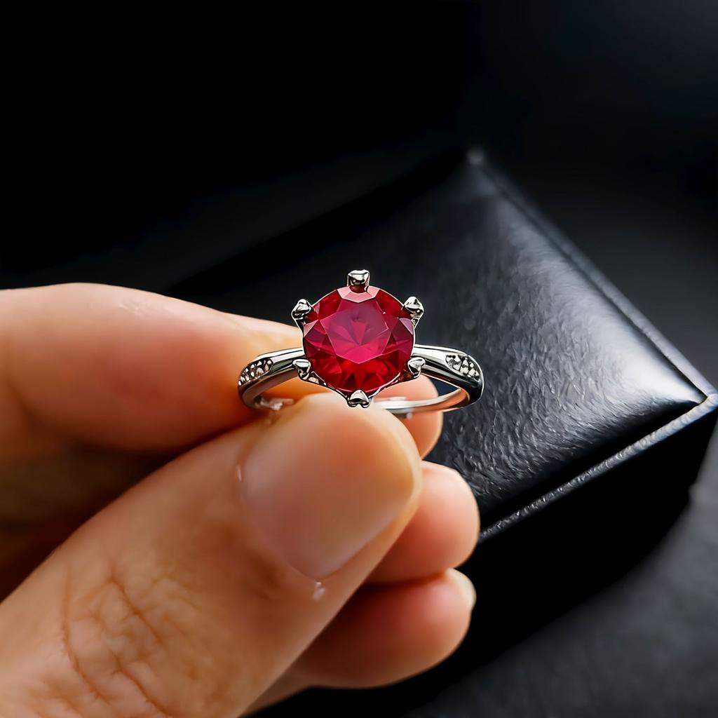 Jewelry Simulation 2 Carat Ruby Sapphire Classic Six-claw Ring Light Luxury Color Treasure Ring Women