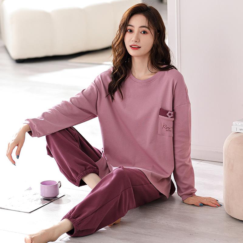 Pajamas Women'S Pure Cotton Long-Sleeved Women'S Cotton Thin Large Size Casual Autumn And Winter Can Be Worn Outside Loungewear