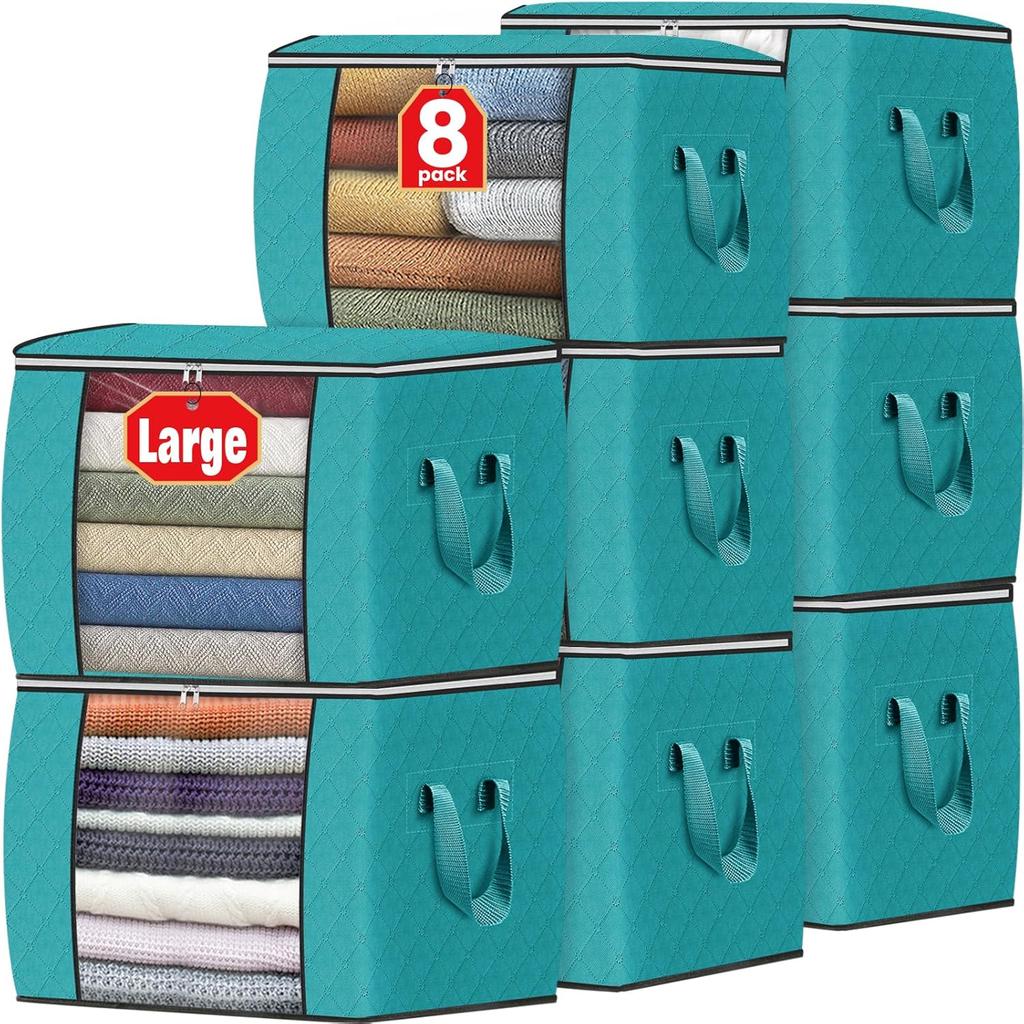 Fab Totes Storage Bags,Clothes Blanket Storage Bins Foldable Closet Organizers with Reinforced Handle for Home Dorm Storage and Organization