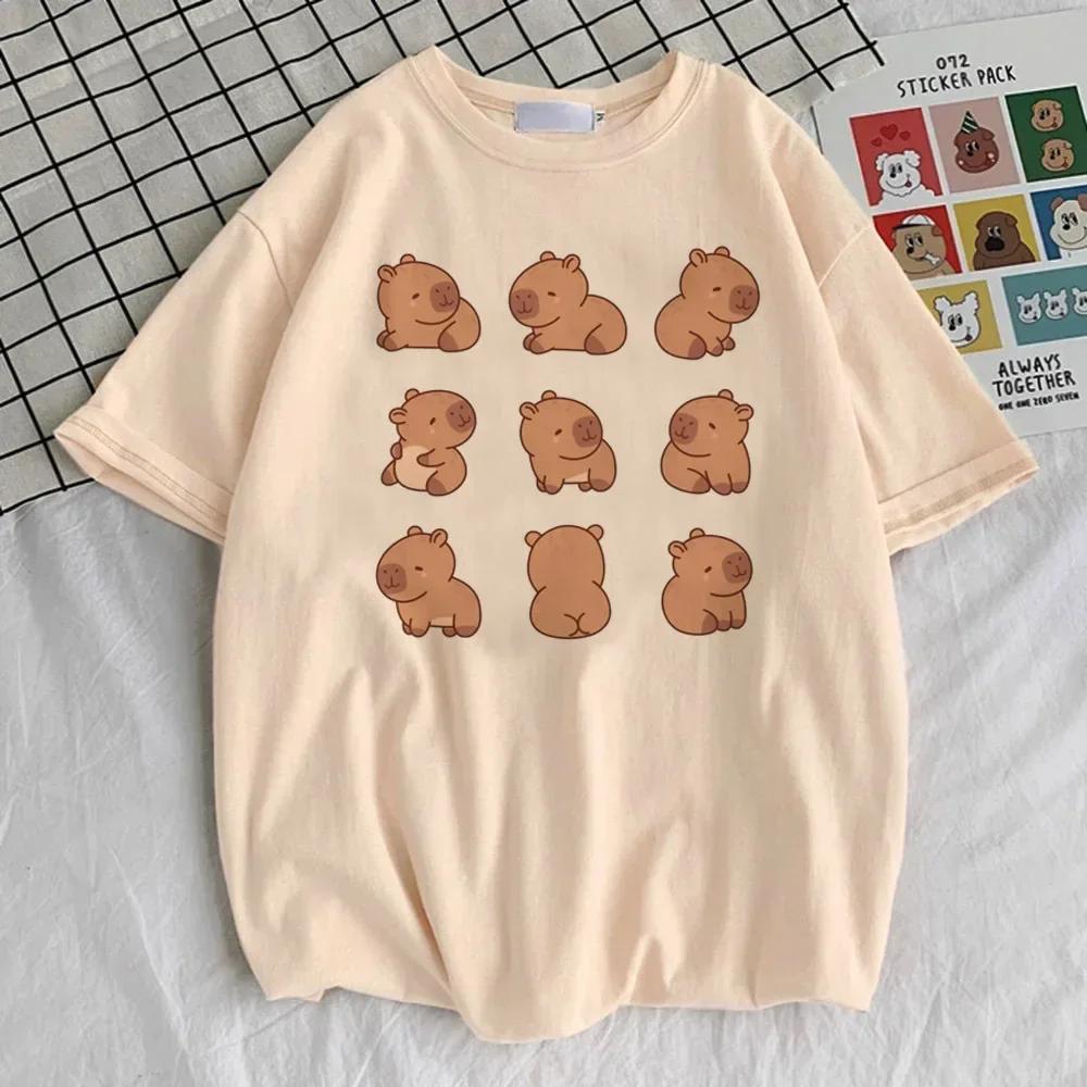 Round Neck Tshirt Cute Tops Women Clothes Capybara Kapibara Women Fashion Kawaii Clothes Tshirts S