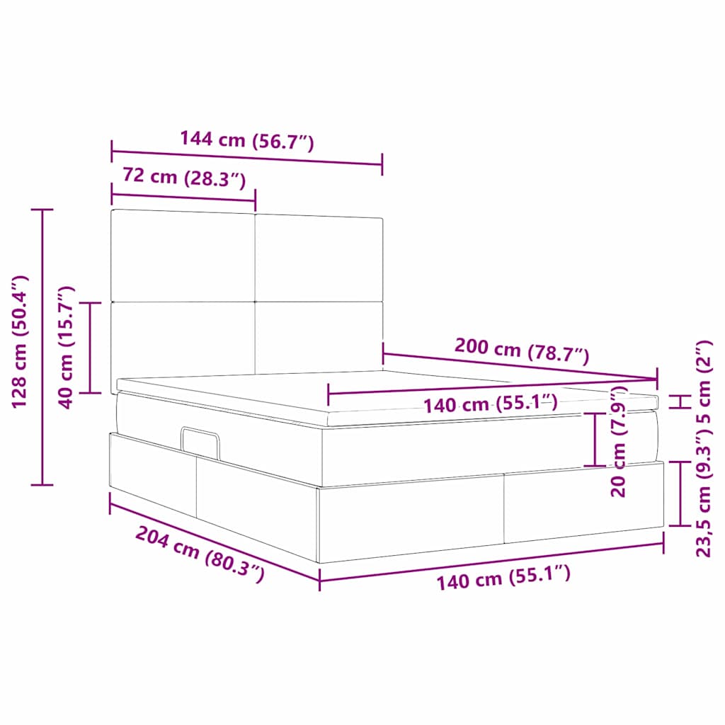 Storage Bed with Mattress Light Grey 140 x 200 cm Velvet
