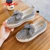 Fashion Aphixta Fashion Big Size 42 43 Flats Women Leather Loafers Flat Platform Wine Red Shoes Crystal Sequined Bow Casual Shoes