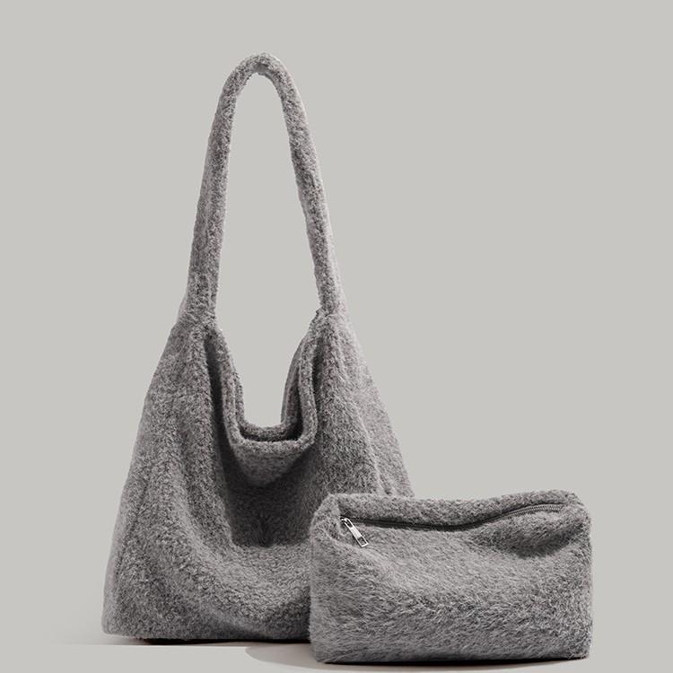 Korean Version Ins Lazy Style 2024 New Autumn Winter Tote Bag Plush Large Capacity Commuter Shoulder Underarm Letter Bag