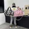 Large capacity portable striped fitness bag can be set with trolley case, women's business trip travel bag, portable luggage storage bag