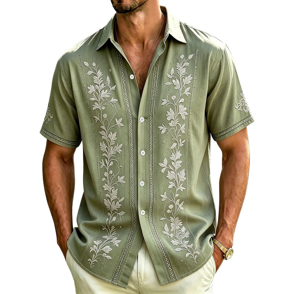 Men's Casual Short-Sleeve Collared Shirt For Spring/Summer