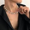 Hip-Hop Colorful Diamond Heart Pearl Splicing Necklace for Men Fashionable Personality Men's Collarbone Chain