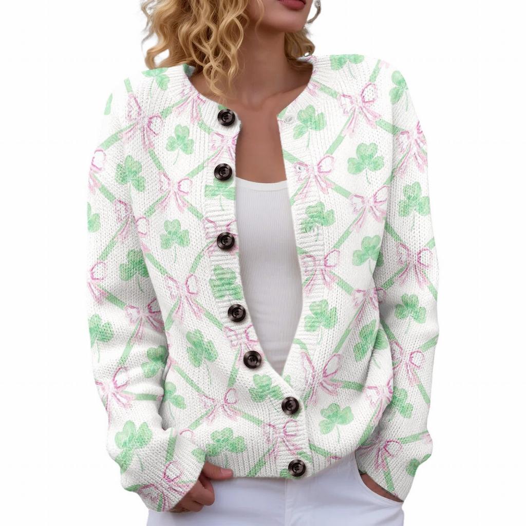 LXK-SPYK01 Sanpa crew neck cardigan new casual knitted sweater European and American jacket