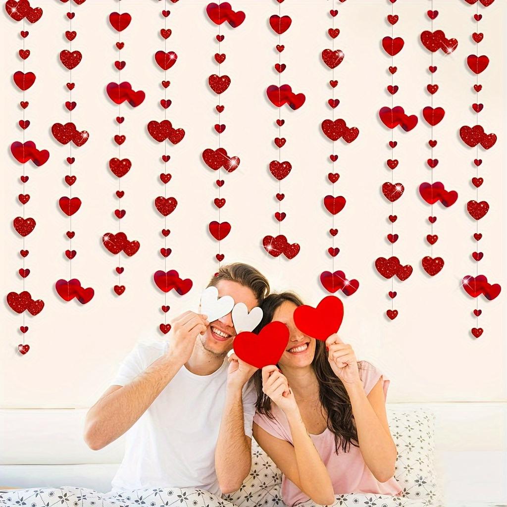 4M Glitter Red Wedding Decoratio Heart Banner Garlands Hanging Streamers for Anniversary Engagement Bridal Shower Birthday Party