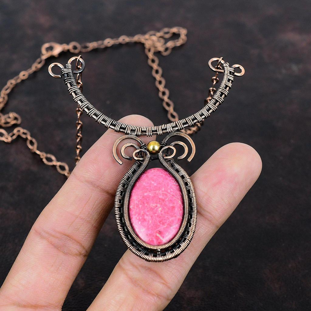 Thulite Gemstone Necklace Copper Wire Wrapped Necklace Handmade Copper Jewelry Adjustable Necklace Amazing Wire Wrapped Jewelry Wedding Gift