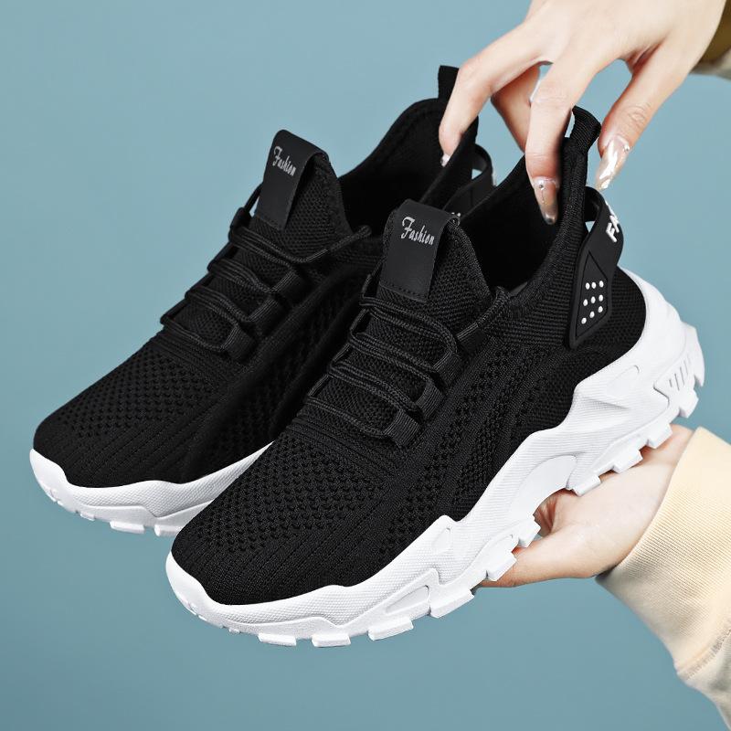 Changfengshu Women's Shoes Processing Custom Casual Shoes Large Size Platform Shoes Flying Woven Breathable Sports Shoes Lightweight Lace-up Single S