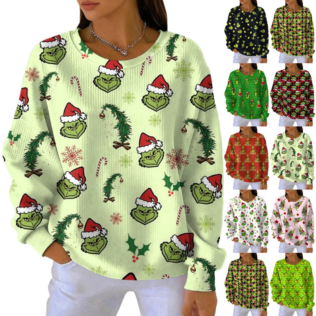 Women's Fashion Casual Gradient Christmas Print Pullover Sports Long-Sleeve Top