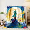 A figure stands on a rock, surrounded by roses and planets in vibrant hues. for all seasons blanket lunch break throw gift