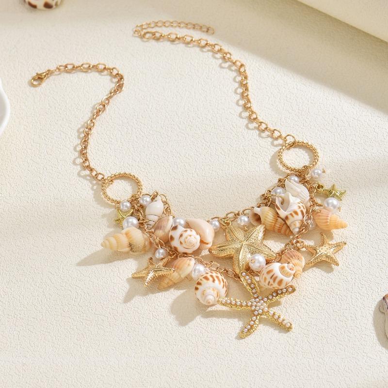 Stacked Shell Necklace, Seaside Necklace, Multi-layer Vacation Starfish Necklace, Personalized Collarbone Chain for Women