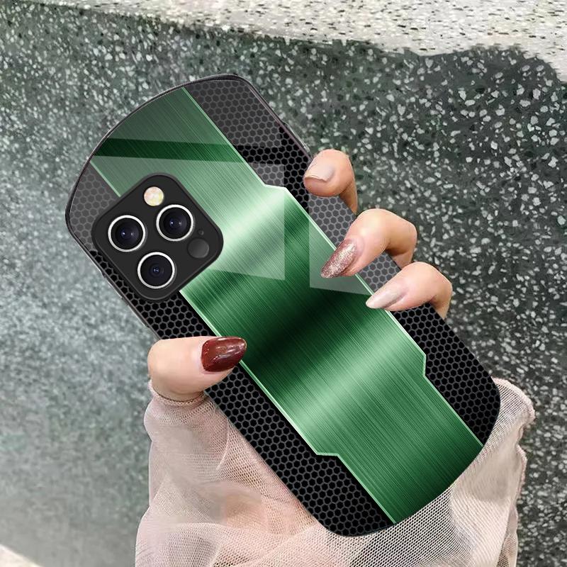 Mesh Metallic Black For IPhone 16 Pro Max 11 12 Mini 13 14 P Lus 15 Plus 7 8 Se 2020 X Xs Elliptical Tempered Glass Phone Case